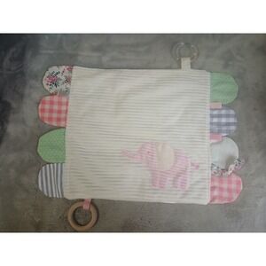 Modern Baby Pink Elephant Security Blanket Sensory Lovey Tags Rattle‎ Wood Ring